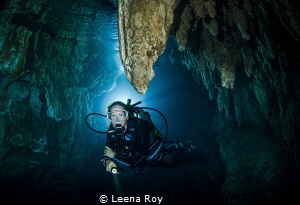 Diver in Chandelier cave by Leena Roy 